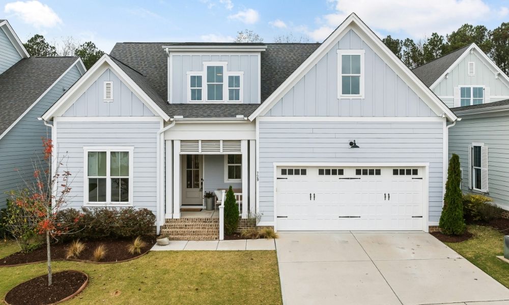 Modern Suburban Home with White Garage